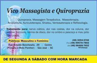Vico Massagista e Quiropraxia - São José SC - de Segunda a Sábado