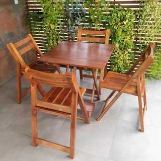 Conjunto de Mesa com 4 Cadeiras Dobrável em Mogno