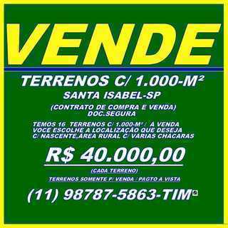 Vende Terrenos C/1.000-m2 / Santa Isabel-sp