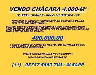 Chácara 4.000-m2 / Itapera Grande / Mairiporã-sp