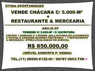 Vende Chácara + Restaurante & Mercearia - Aruja-sp