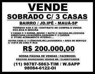 Vende Sobrado c/ 3 Casas / Bairro Jd.ipê - Mauá-sp