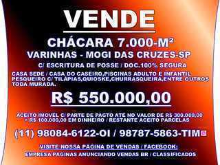 Vende Chácara c/ 7.000-m2 - Varinhas - Mogi das Cruzes-sp