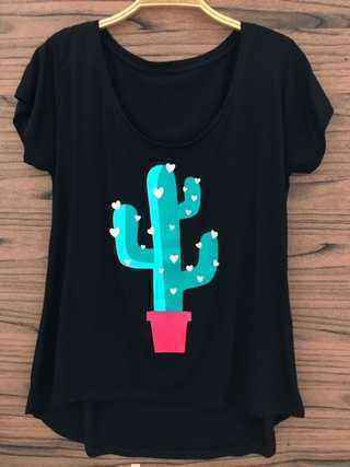 T-shirt Blusa Camiseta Feminina Estampada Cacto