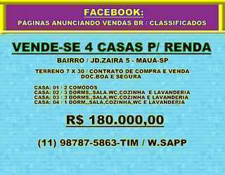 Vende-se 4 Casas p/ Renda / Bairro Jd.zaira 5 - Mauá-sp