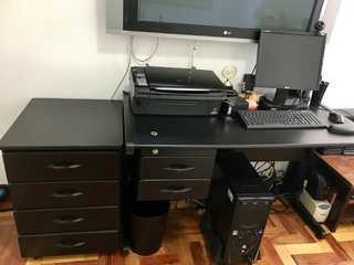 Mesa Computador e Impressora e Armário 4 Gavetas, Pretos, da Fortaleza