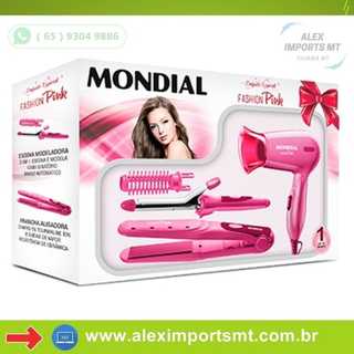 Kit Secador + Escova Modeladora + Prancha Alisadora Rosa Fashion Pink