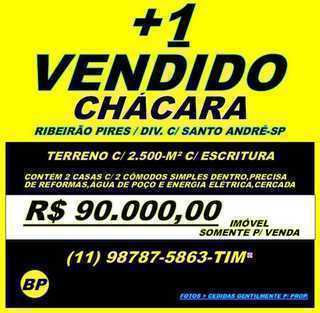 (+ 1 Vendido) Chácara c/ 2.500-m2 / Ribeirão Pires / Div.c/ Santo Andr
