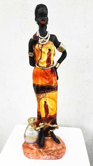 Estátua Africana Luxo Linda Peça p/ Decoração 46cm X 16cm