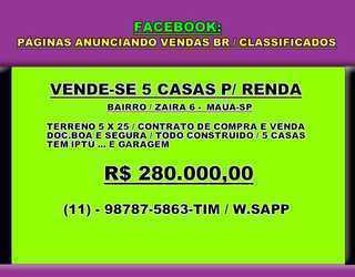 Vende-se 5 Casas p/ Renda / Bairro Zaira 6 - Mauá-sp