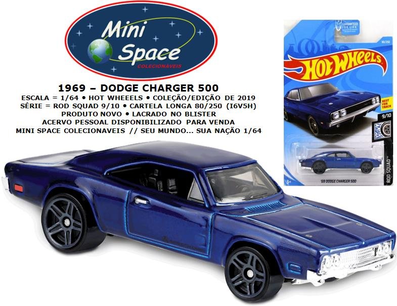 Hot Wheels 1969 Dodge Charger 500 Cor Azul 1/64 - PontoNet Desapega