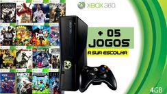 XBOX 360 Slim + 5 Jogos + 1 Controle S/ Fio