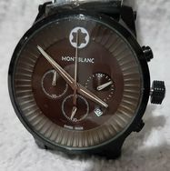 Relógio Homem Montblanc Fundo Marrom Pulseira Preta Aço