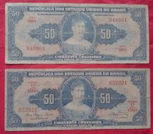 2 Cédulas 50 Cruzeiros Princesa Isabel C024 Assinada e C028