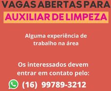 Vaga para Auxiliar de Limpeza