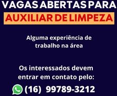 Vaga para Auxiliar de Limpeza