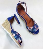 Sandália Feminina Anabela Espadrile Peep Toe Floral