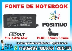 Fonte Carregador Notebook Positivo 19v 3.42a Plug 5.5 X 2.5mm em Laur