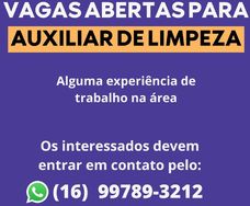 Vaga para Auxiliar de Limpeza