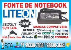 Fonte Liteon para Notebook e Netbook 19v 3.42a 65w 5.5 X 2.5mm em Salv