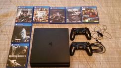 Playstation 4 PS4 Slim + 2 Controles + 7 Jogos Mídia Física