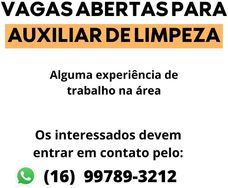 Vaga para Auxiliar de Limpeza