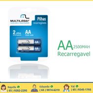 Pilha Recarregável Aa 2500mah 1.2v Multilaser Cb053 Par