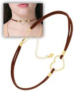 Gargantilha de Coração Vazado Folheado a Ouro Choker