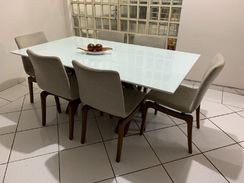 Mesa Jantar Madeira de Luxo com Vidro, 6 Lugares