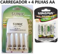 Kit de Carregador de Pilhas + 4 Pilhas Aa de 4700 Mah