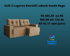 Sofá 3 Lugares Retrátil Lubeck Suede Bege