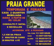 Praia Grande - Temporada e Fins de Semana - Diária 120,00