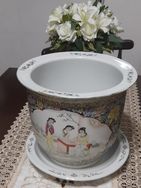 Cachepot com Prato Porcelana Chinesa