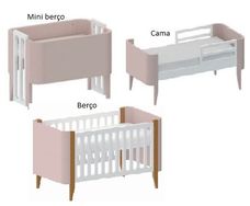 Kit (mini Berço, Berço e Cama) Linha Bo Rosa