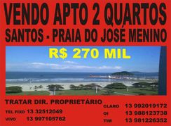Vendo Apto 2 Quartos em Santos, Praia do José Menino