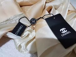 Lenço Echarpe Seda Luxo Bege Chanel