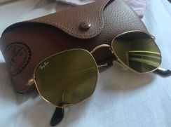 Ray Ban Hexagonal Dourado Espelhado