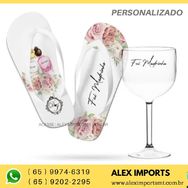 Chinelo Kit Madrinha Personalizado e Taça Gin Personalizada