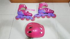 Patins Roller Rosa Infantil + Capacete