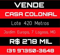 Vende Casa Colonial, Jardim Europa, 7 Lagoas, MG