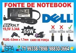 Fonte Notebook Dell 19.5v 3.34a 65w 4.0mm X 1.7mm sem Agulha em Salvad