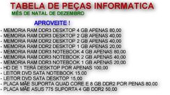 Tabela de Peças Informatica Notebook e Desktop, Confira Aqui