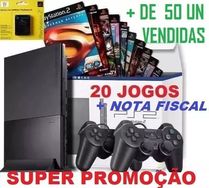 Playstation 2 Slim + 20 Jogos + 2 Controles + Memory Card + Cabos