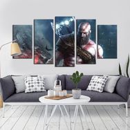 Quadros Decorativos Games Kratos Mosaico 3d - 5 Peças