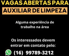 Vaga para Auxiliar de Limpeza