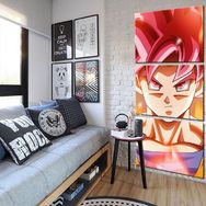 Quadros Decorativos Anime Dragon Ball Goku God Mosaico 3d - 3 Peças