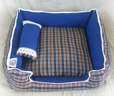 Cama Pet (lavável) Azul com Xadrez