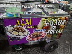 Carrinho de Açaí Duplo com Toldo e Placas Lindo Qualidade Total