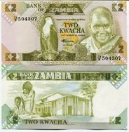 áfrica Zambia 2 Kwacha Cédula Fe águia Pássaro Bird Banknote