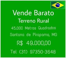 Terreno Rural 45.000 Metros, Santana de Pirapama, MG